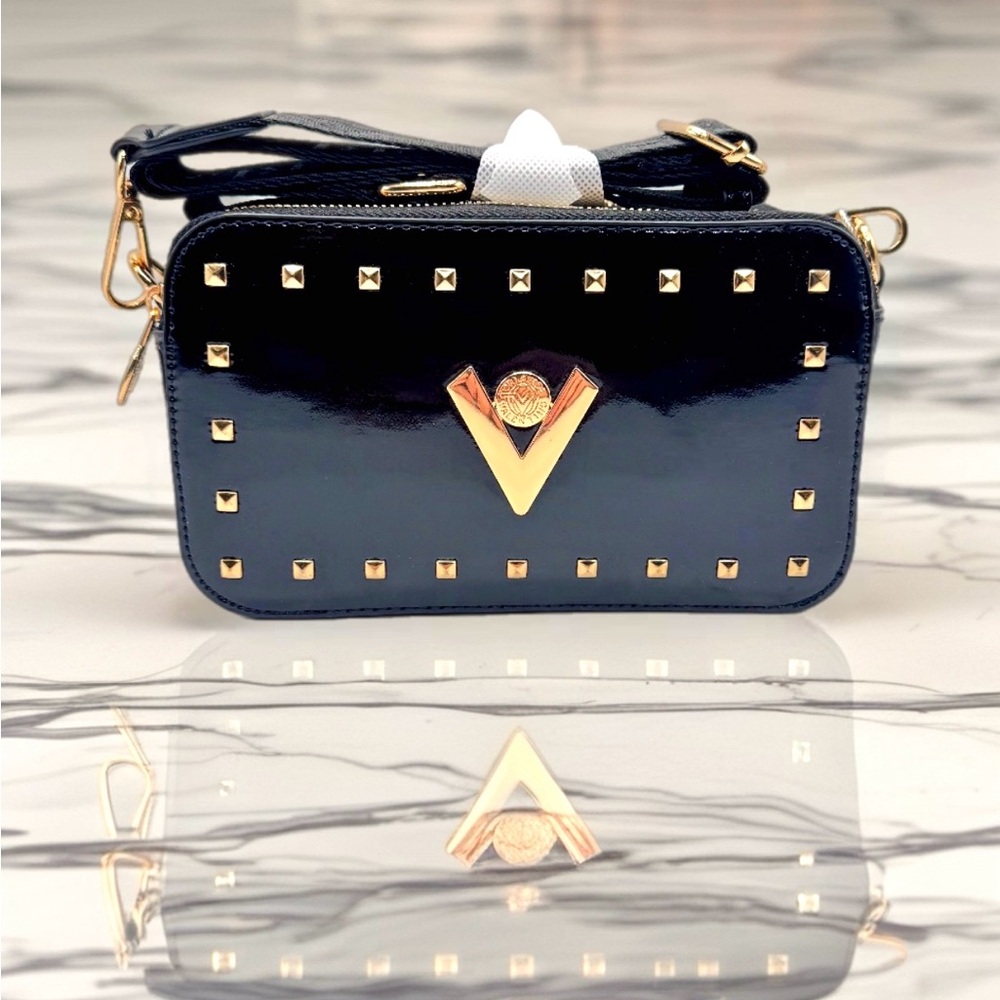 NEW Valentino Orlandi Crossbody Zip Camera Bag
Purse Black Gold MSRP $280 Italy